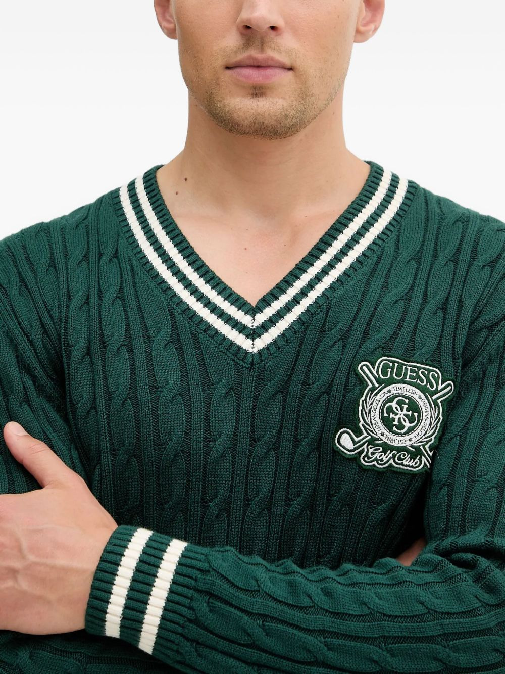 cable-knit V-neck sweater - 4