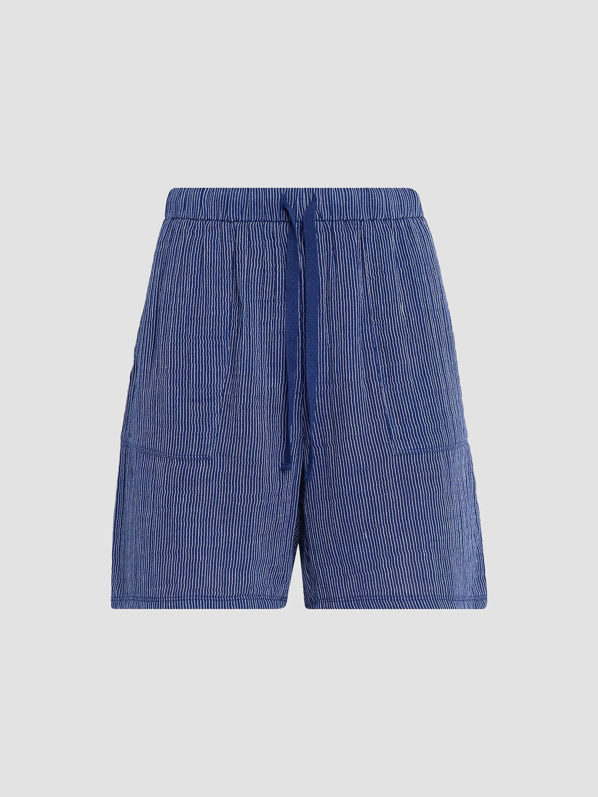 Women's Striped Cotton Gauze Walking Shorts - Blue Stripe - 1