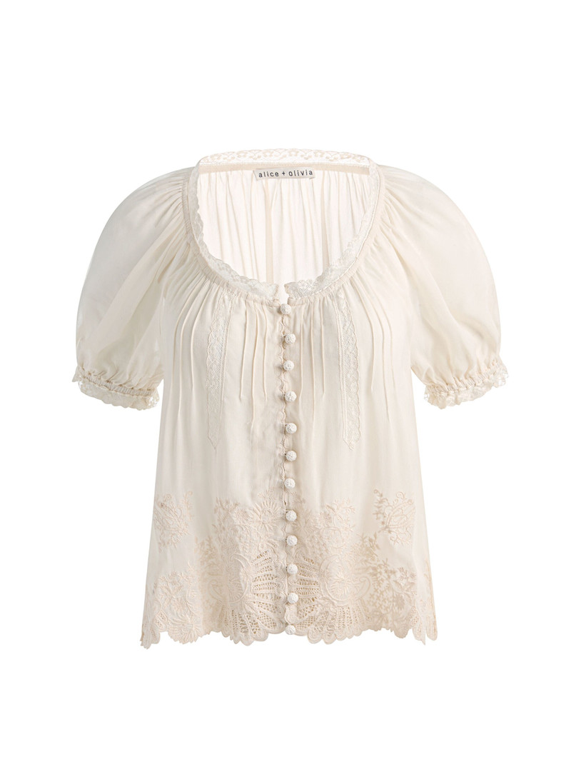 ODETTE EMRBOIDERED PUFF SLEEVE TOP - VANILLA/VANILLA 1