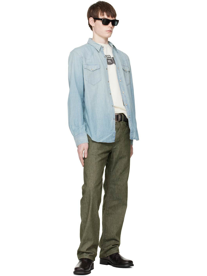 RRL by Ralph Lauren Blue Slim Fit Chambray Western Shirt outlook
