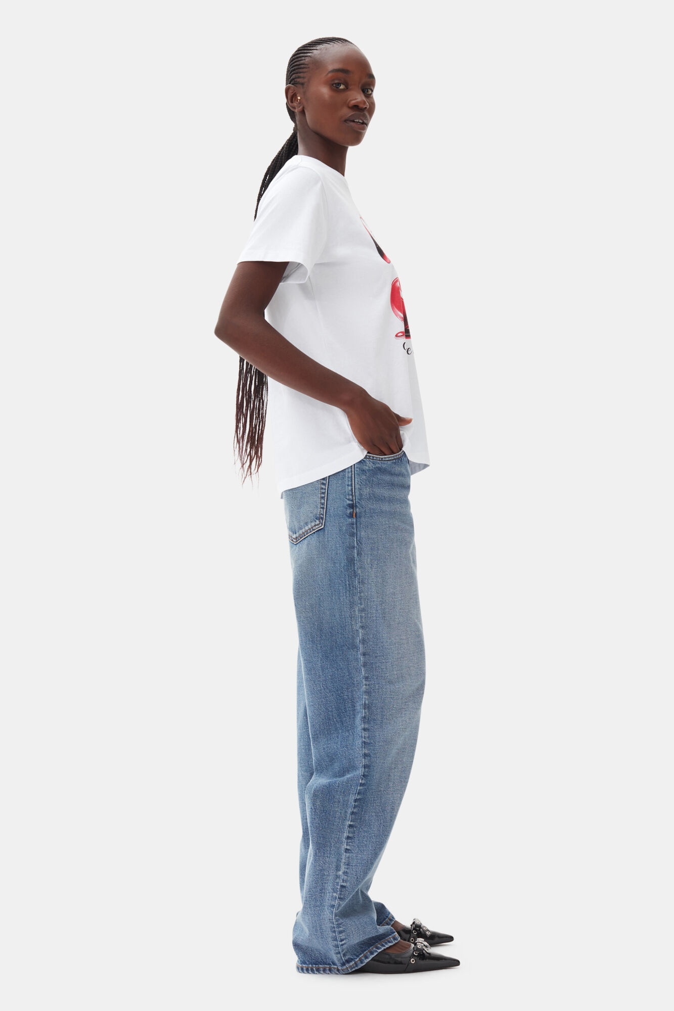 WHITE BASIC JERSEY CHERRY RELAXED T-SHIRT - 4