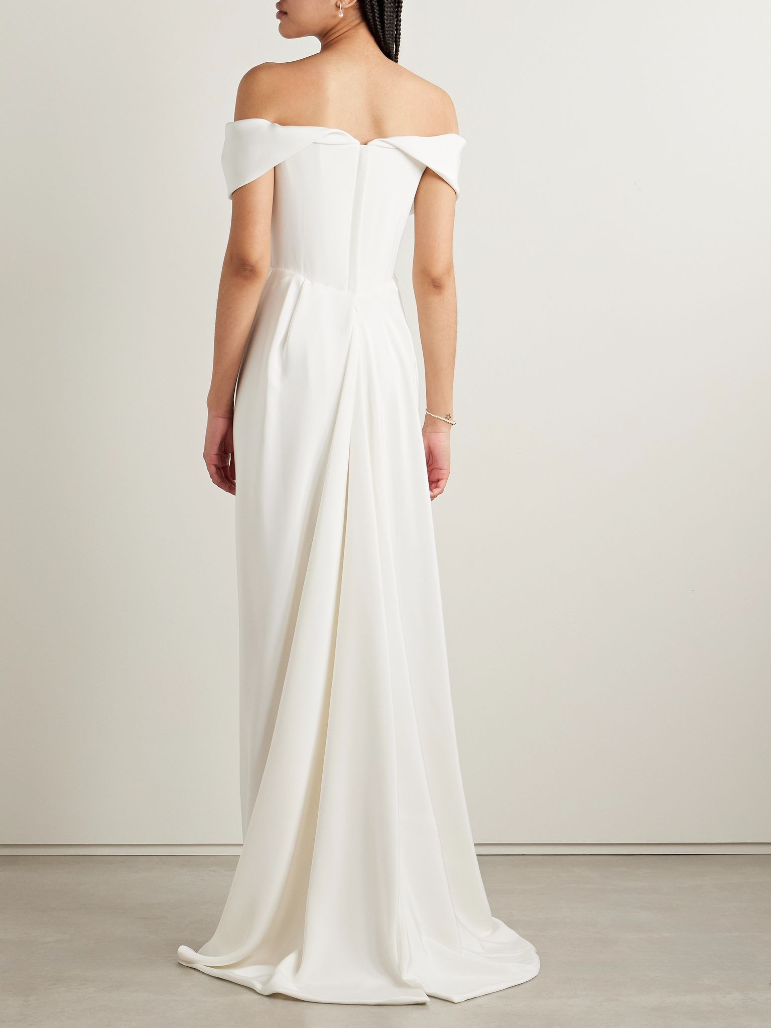 Nova Cocotte off-the-shoulder draped silk-crepe gown Off-white - 4