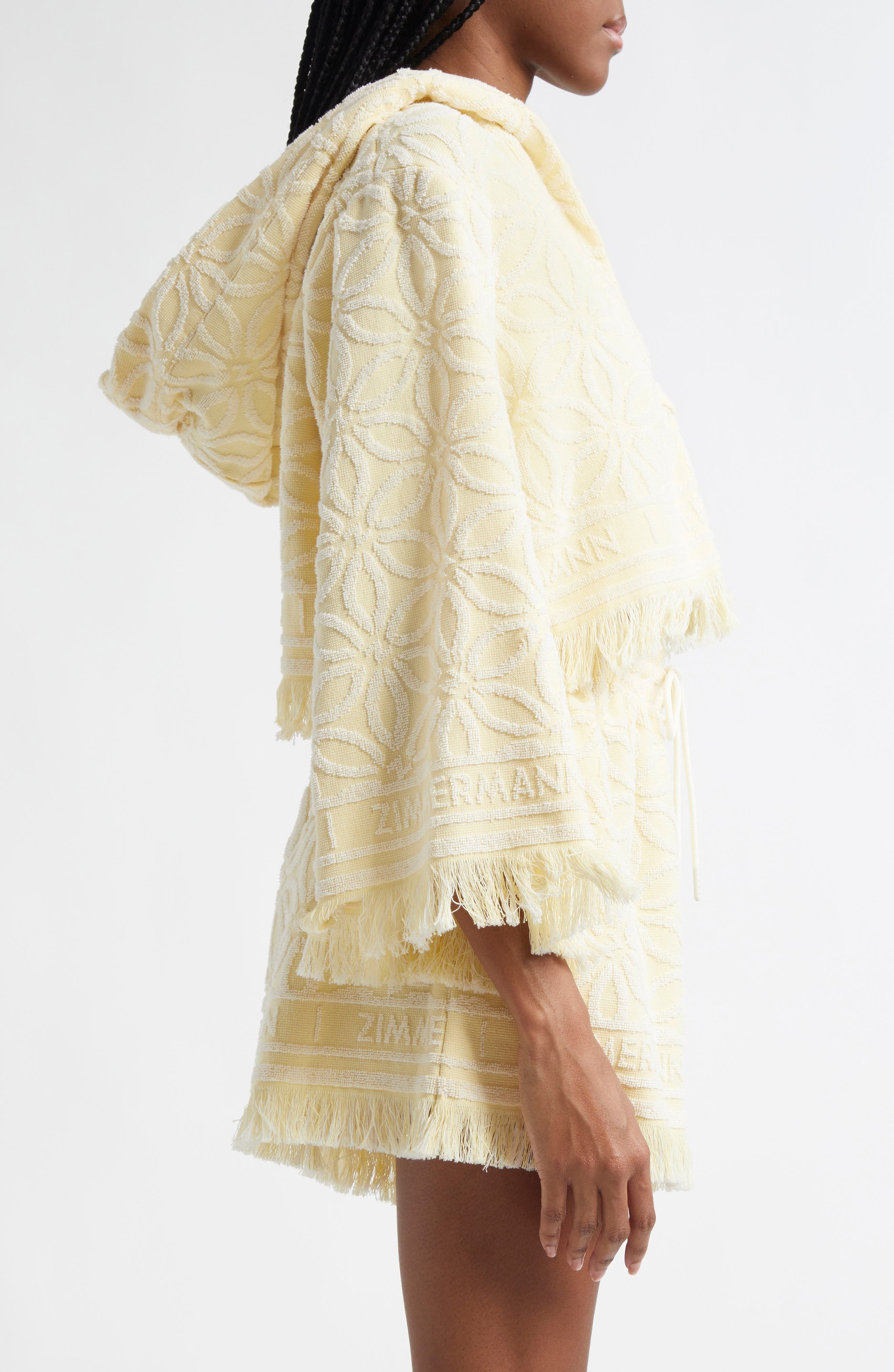 Zimmermann Coco Jacquard Terry Cloth Hooded Top in Yellow/Cream at Nordstrom - 4