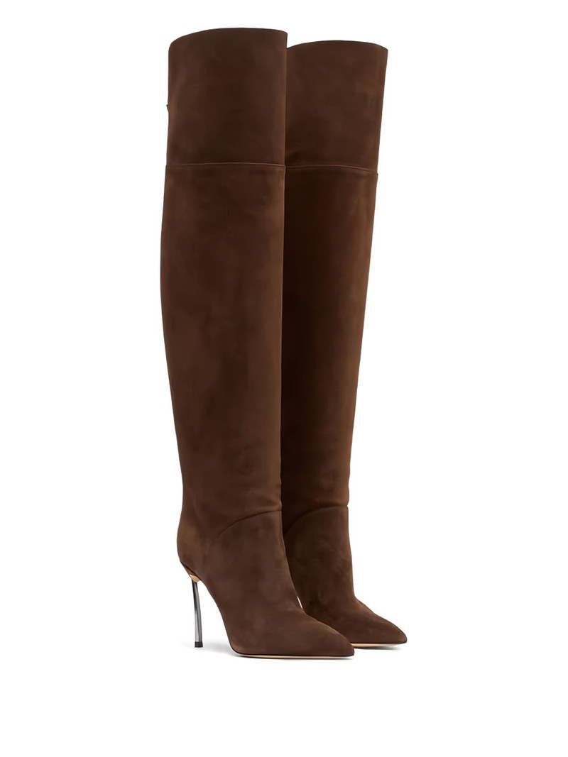 CASADEI 100MM metallic-heel suede over-the-knee boots outlook