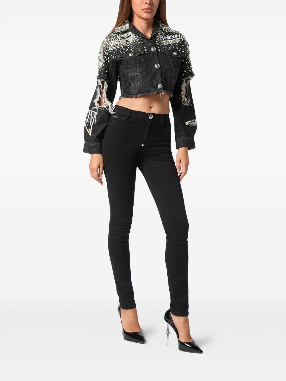 crystal-embellished denim jacket - 2