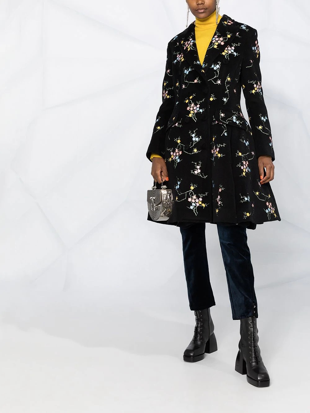 floral-embroidered coat - 2