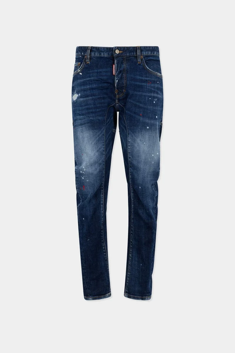 MEDIUM RED SPOT WASH BIKER JEANS - 1