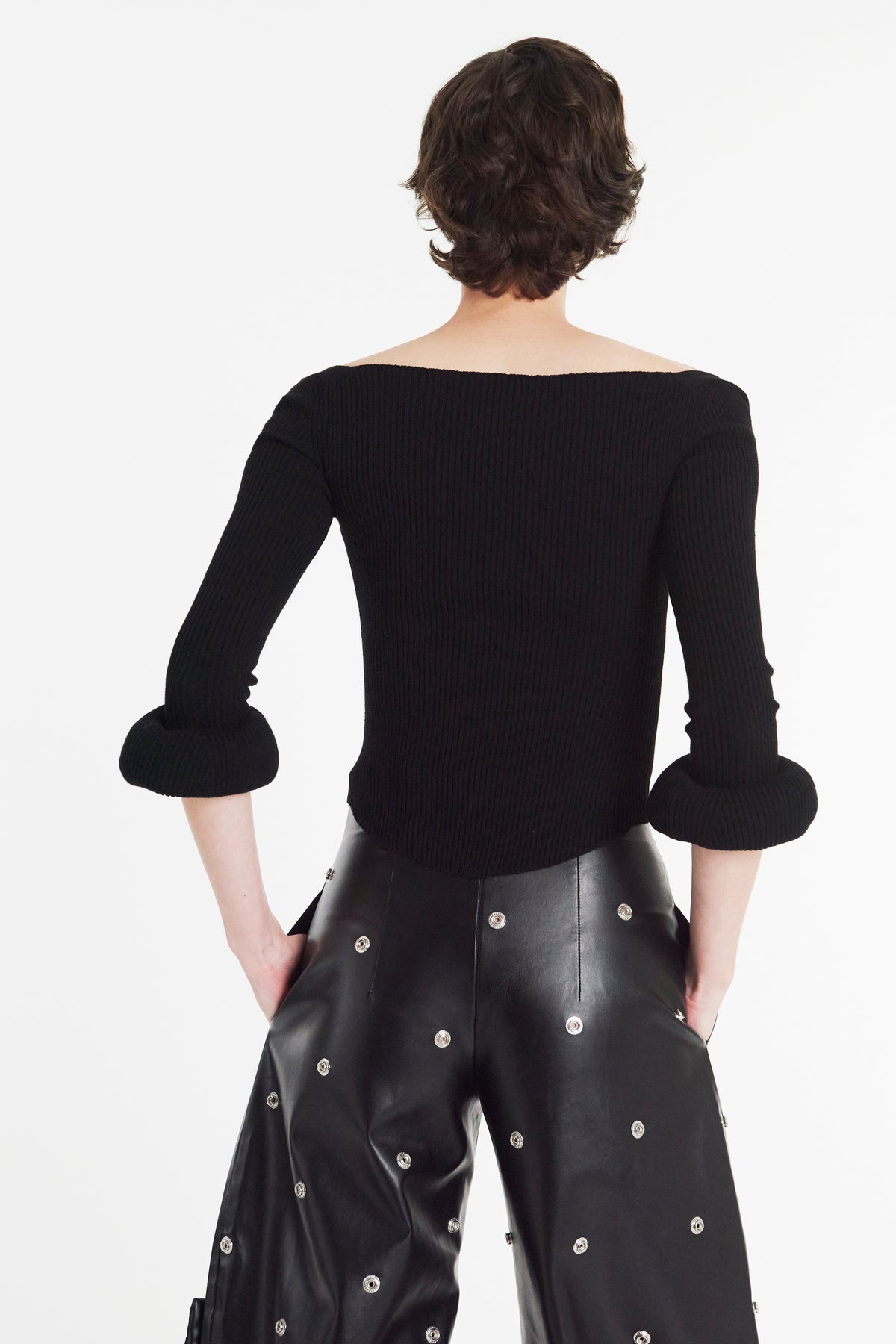 KNIT TOP WITH SQUARE DECOLLETE AND DOUGHNUT SLEEVES BLACK - 3