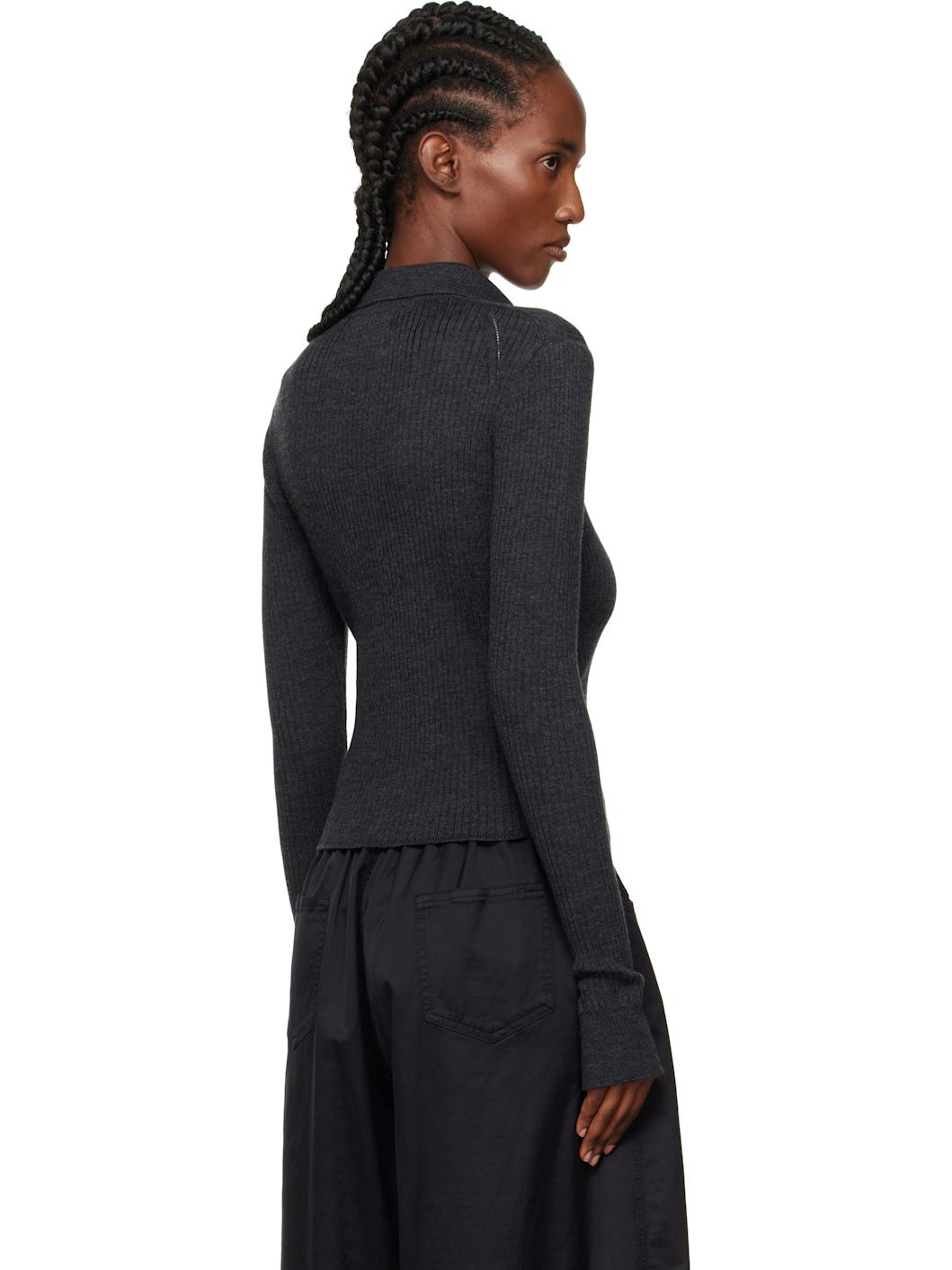 Gray Knitted Rib Cardigan - 3