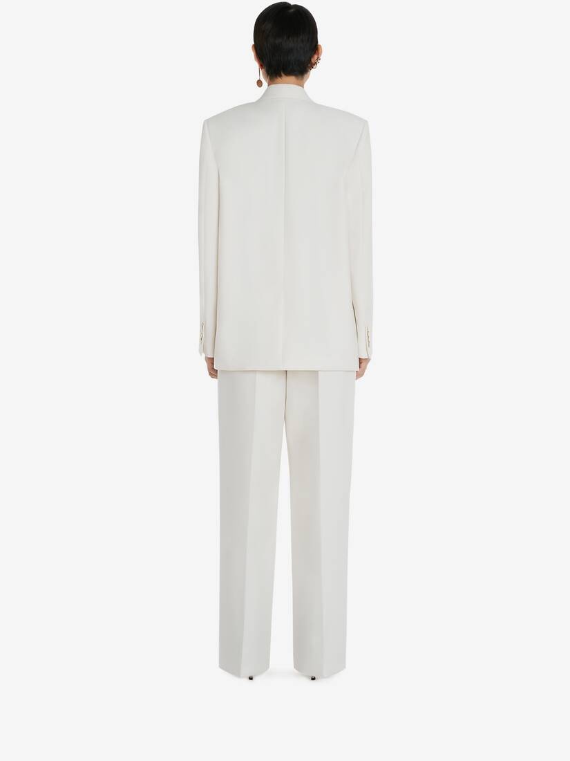 Double-breasted Wool Boxy Jacket in Ivory - 4