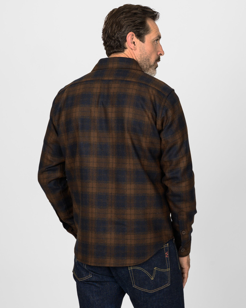 IHDR-434-BOT 14OZ FOX BROTHERS® WOOL CPO SHIRT - BOTTLE BROWN ADMIRAL CHECK 4
