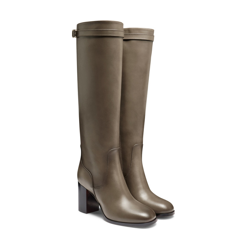 Santoni Women's grey leather high-heel boot outlook