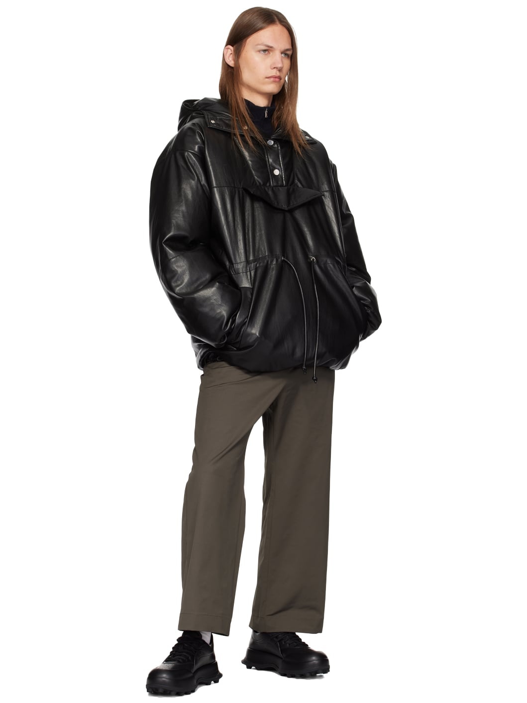 Nanushka Black Osana Faux-Leather Down Jacket ssense REVERSIBLE