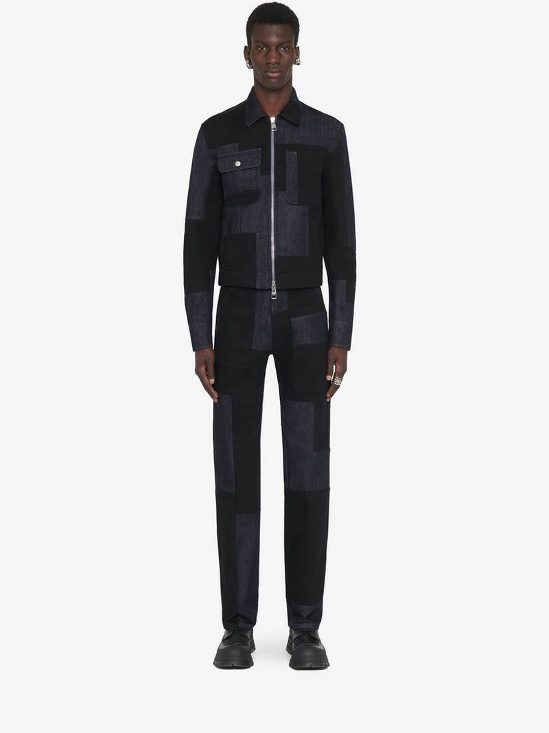 Alexander McQueen Men's Patchwork Workwear Jeans in Indigo/black outlook