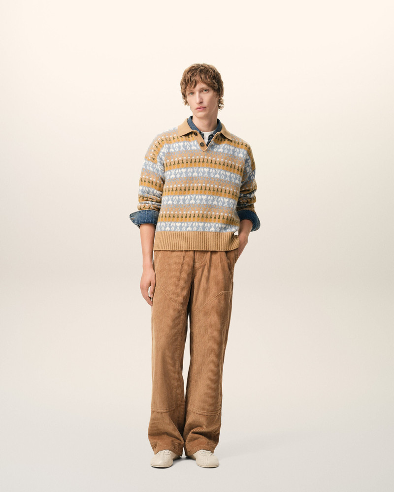 AMI Paris BROWN WOOL JACQUARD POLO SWEATER outlook