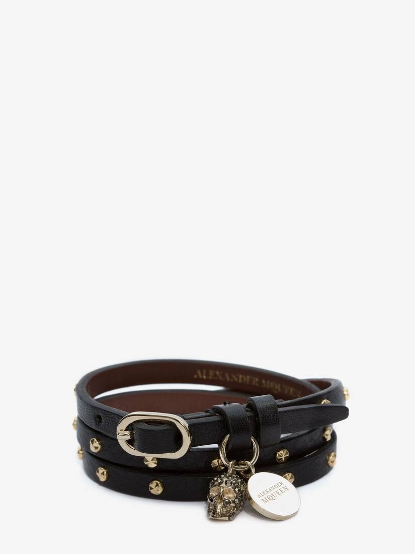 Double-wrap Studded Bracelet in Black - 1
