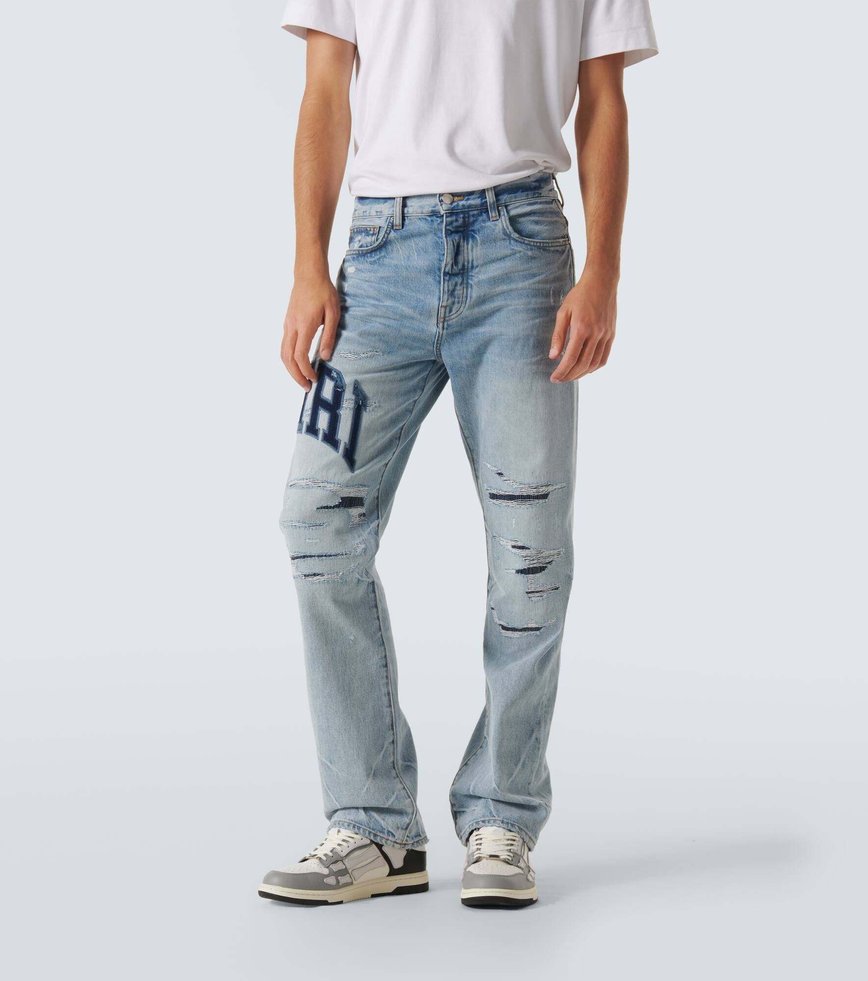 Logo distressed straight jeans - 3