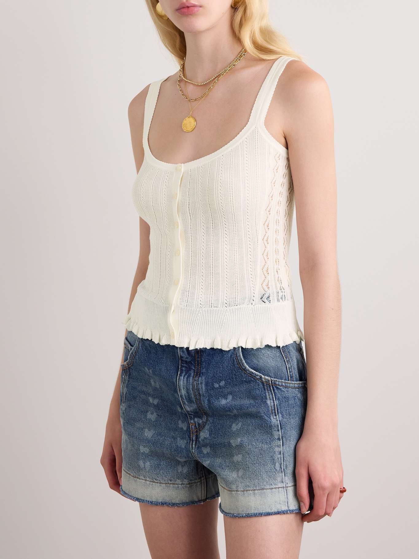 Callie pointelle-knit silk and cotton-blend tank - 3