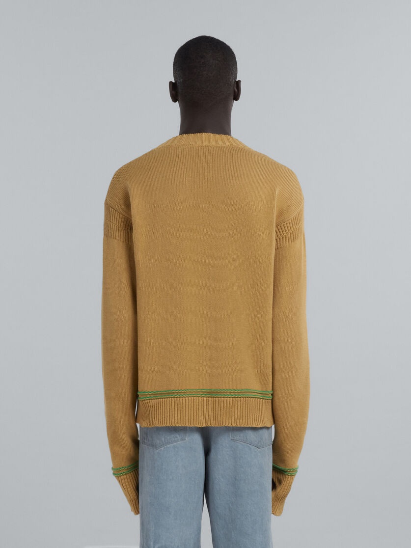 DARK YELLOW COTTON-KNIT SWEATER WITH INLAID LOGO - 3