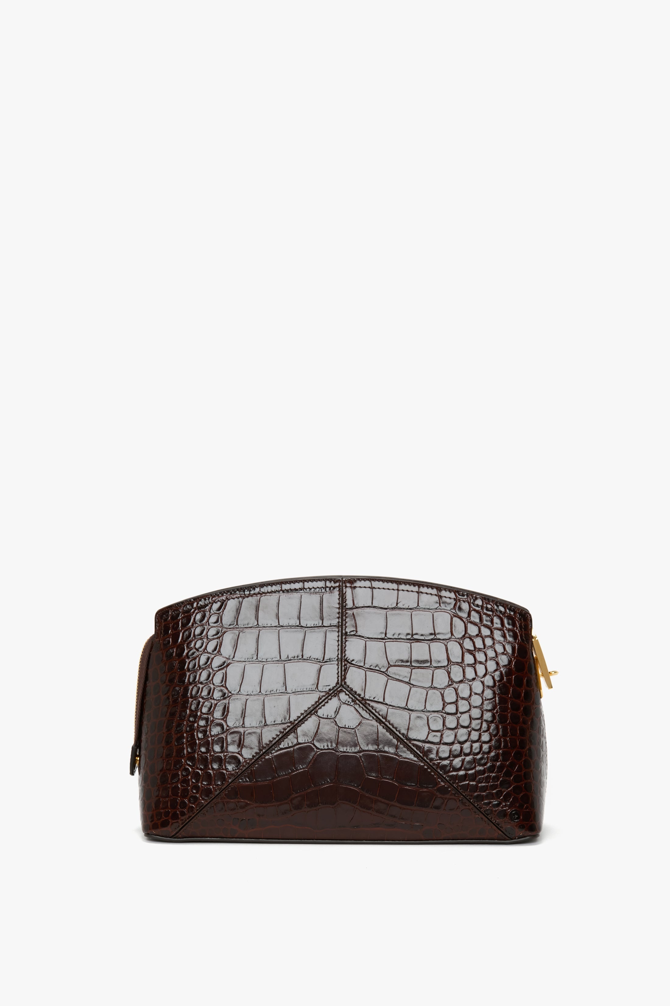 Victoria Clutch Bag In Dark Brown Croc Embossed Leather - 4