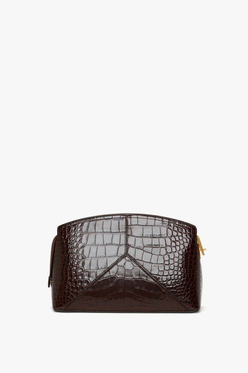 Victoria Clutch Bag In Dark Brown Croc Embossed Leather 4