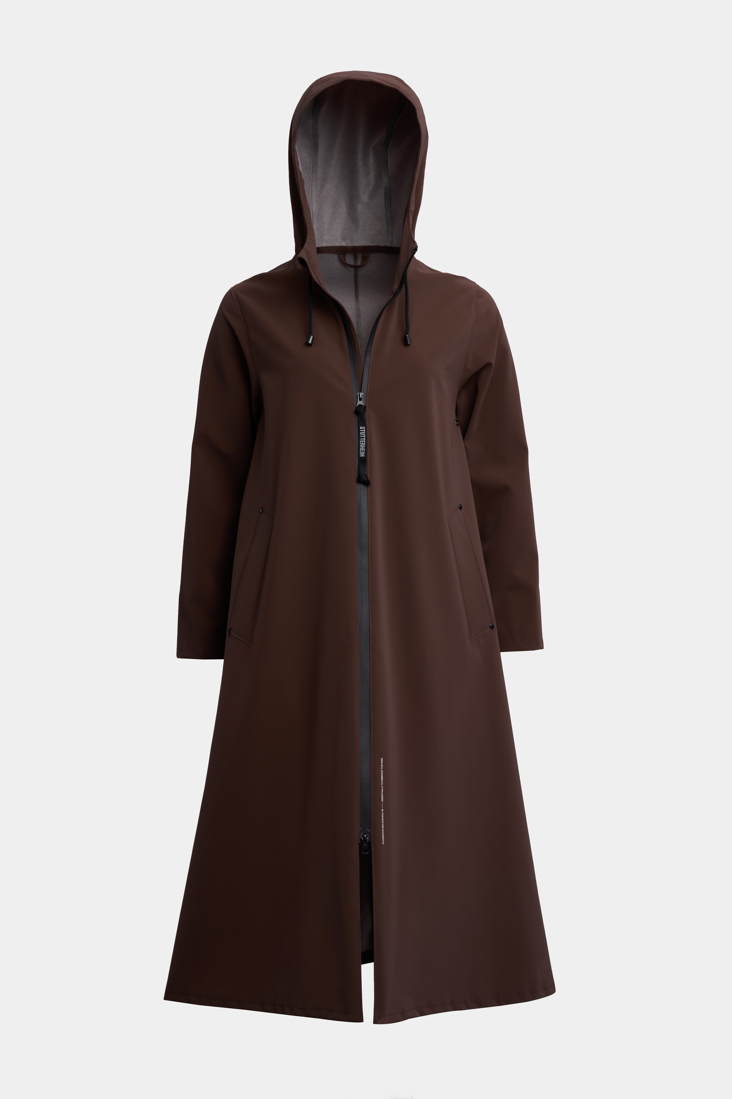 Mosebacke Long Lightweight Matte Zip Raincoat Dark Brown - 7