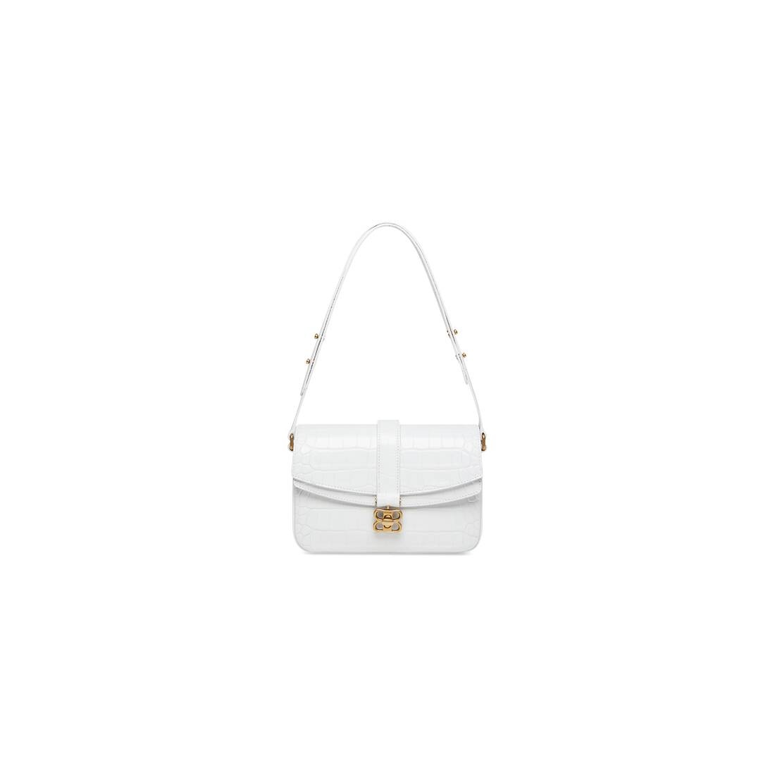 Women's Crush Small Chain Bag Crocodile Embossed in Optic White