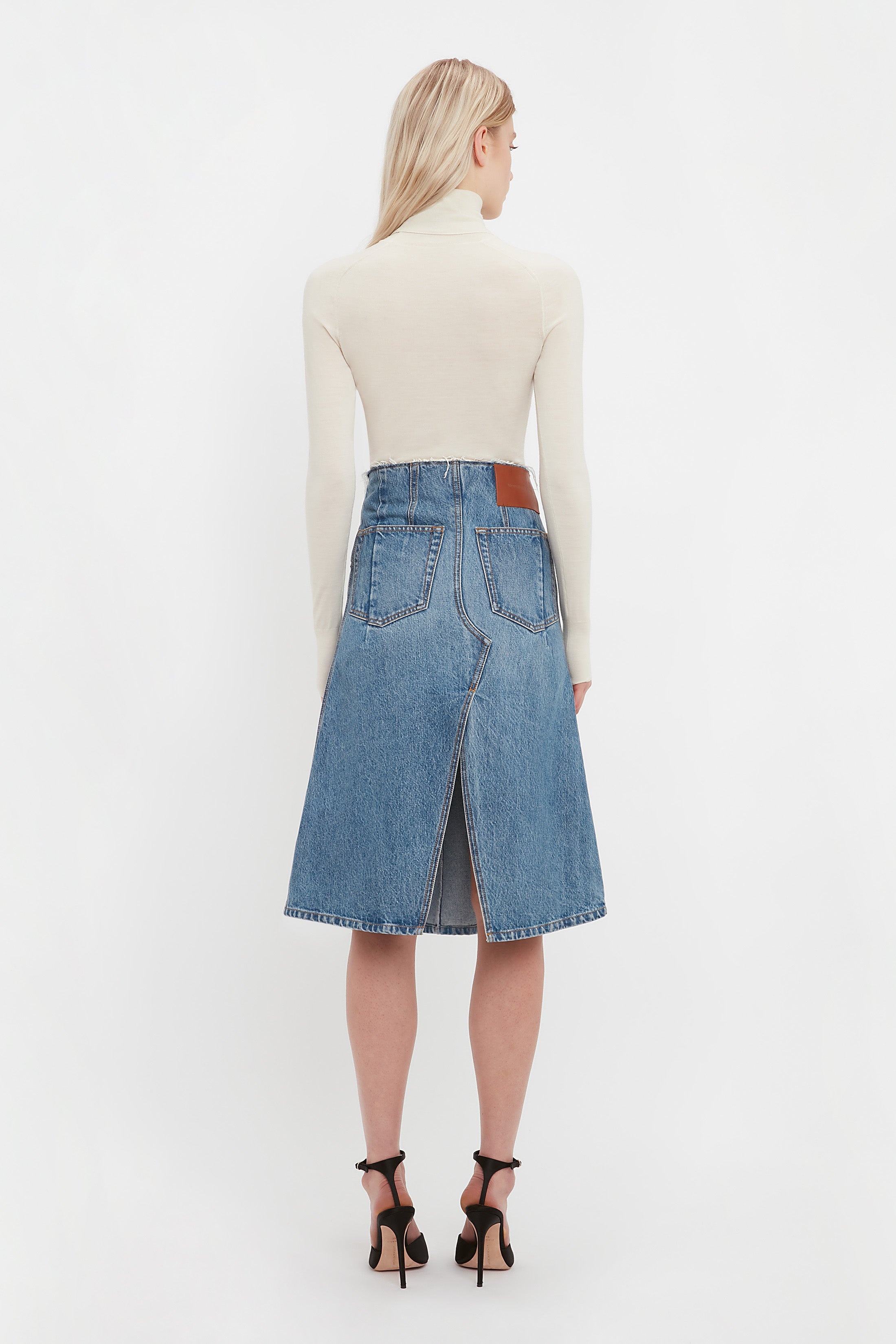 Deconstructed Denim Midi Skirt In Vintage Wash - 5