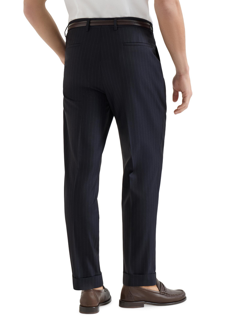 Men's Virgin Wool Chalk Stripe Batavia Trousers with Pleats - Navy Blue 3