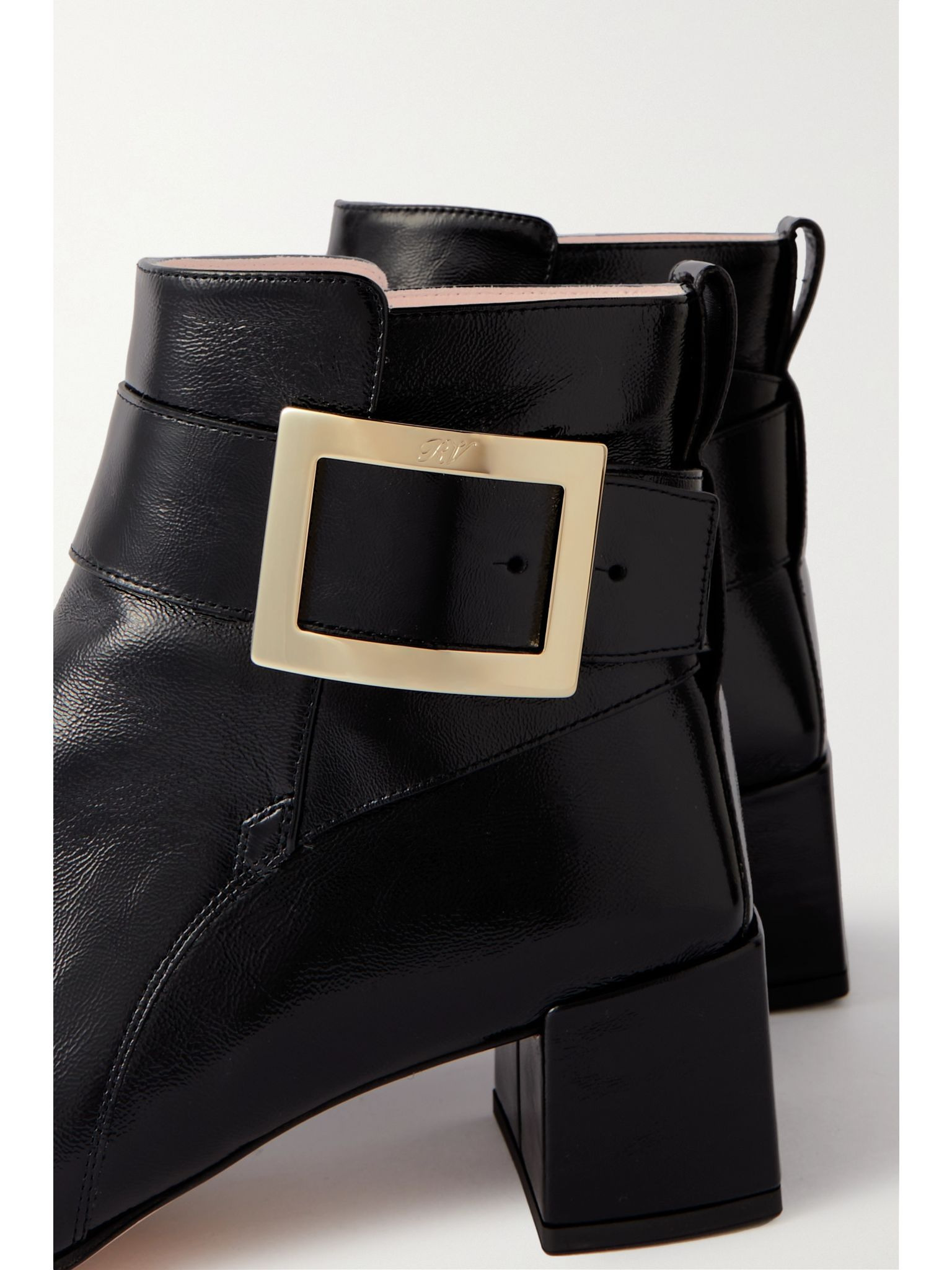 City buckled glossed-leather ankle boots Black - 4