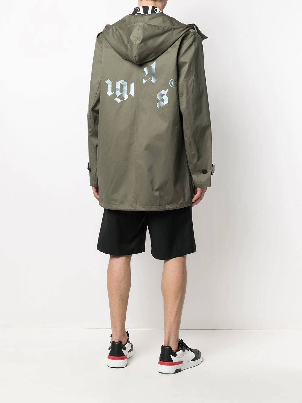 logo print short parka - 4