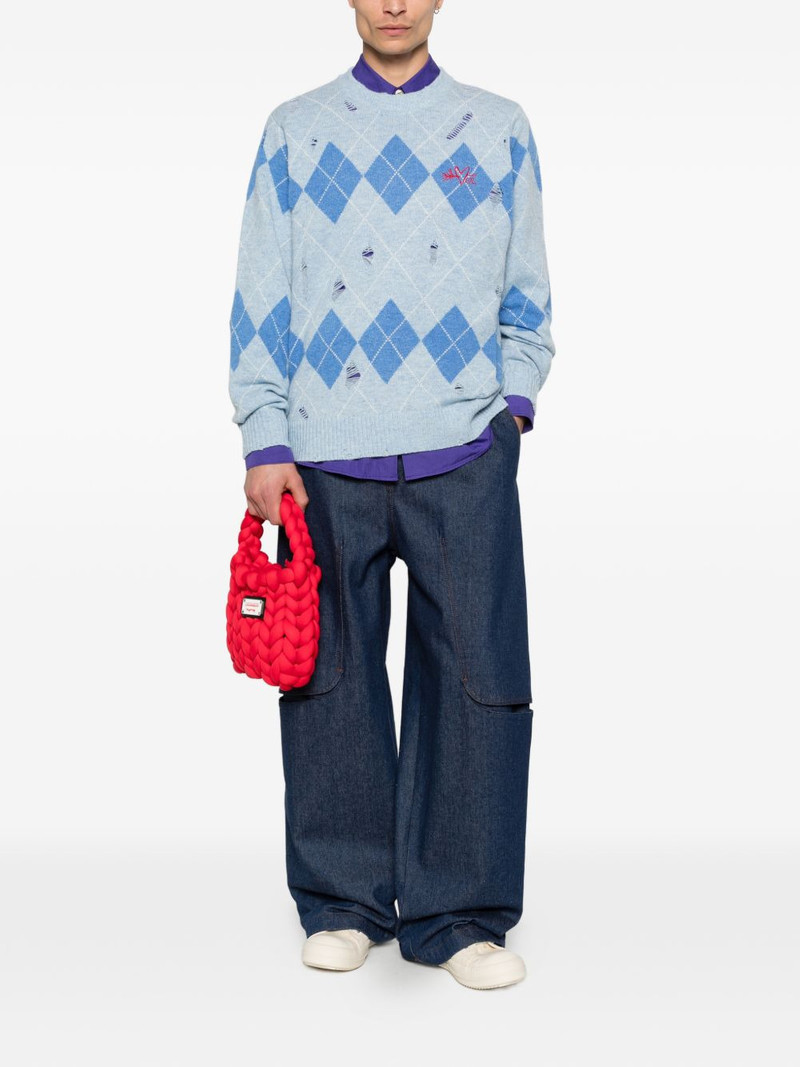 CHARLES JEFFREY LOVERBOY argyle-pattern distressed sweater outlook