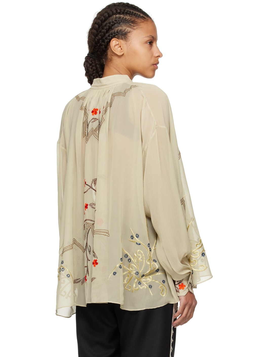 Taupe Flower Study Blouse - 3