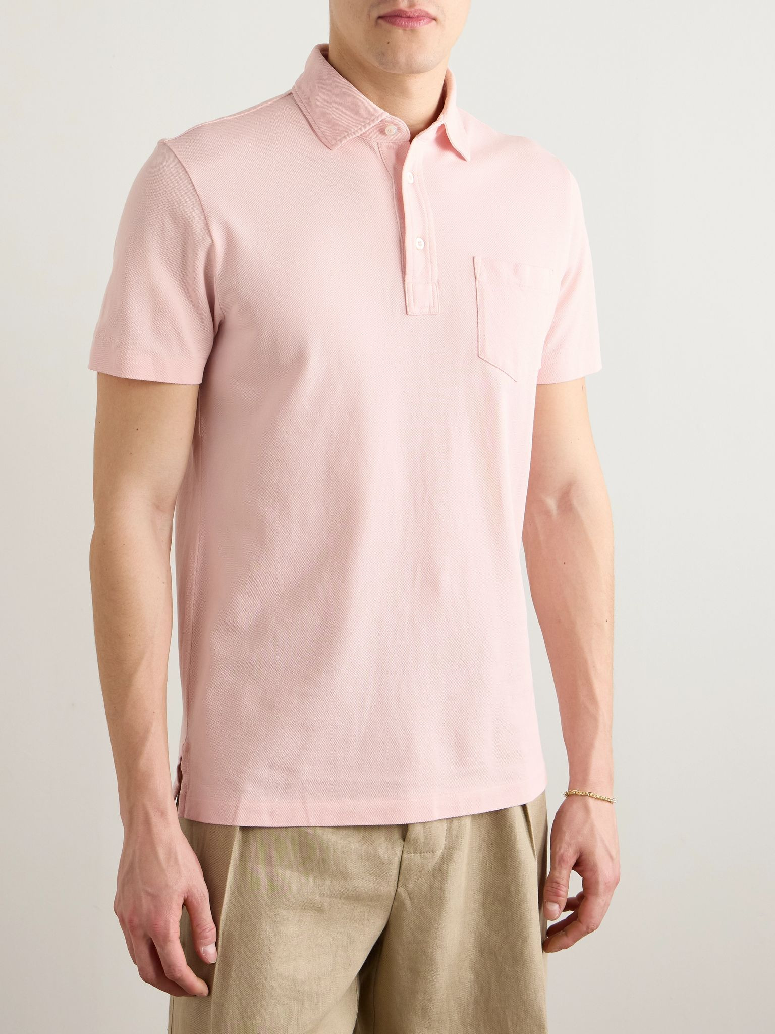 Slim-Fit Logo-Embroidered Cotton-Piqué Polo Shirt Pink - 3