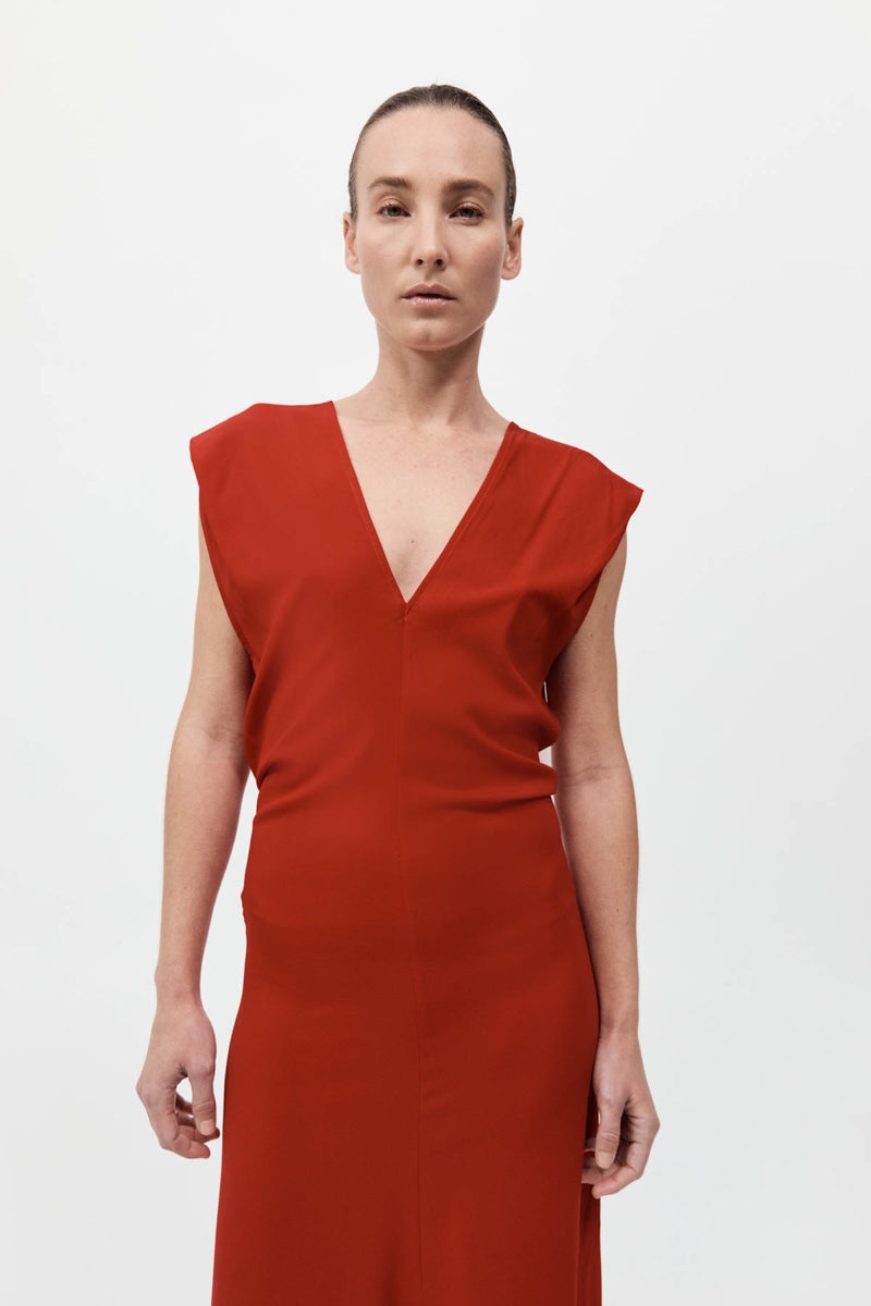 Plunge Drape Dress - Rosso - 4