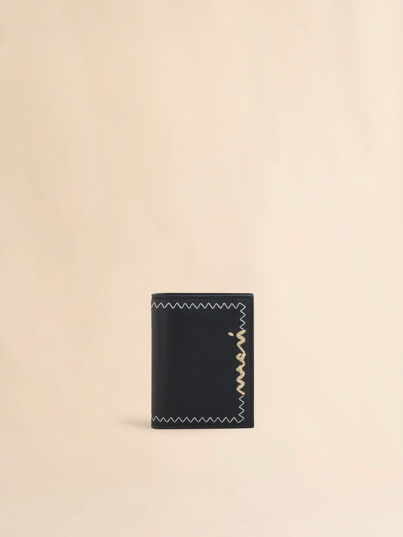 BLACK BI-FOLD WALLET WITH MARNI SYMBOL EMBROIDERY 1