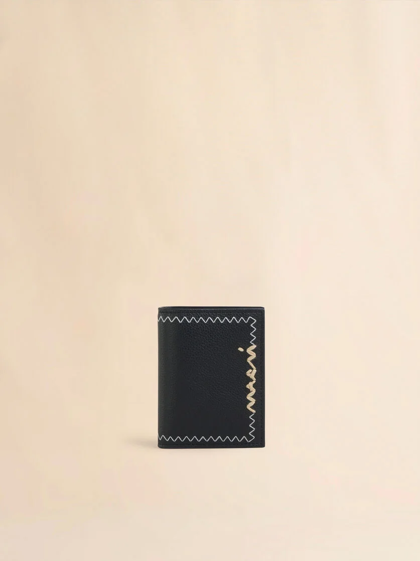 BLACK BI-FOLD WALLET WITH MARNI MENDING EMBROIDERY - 1