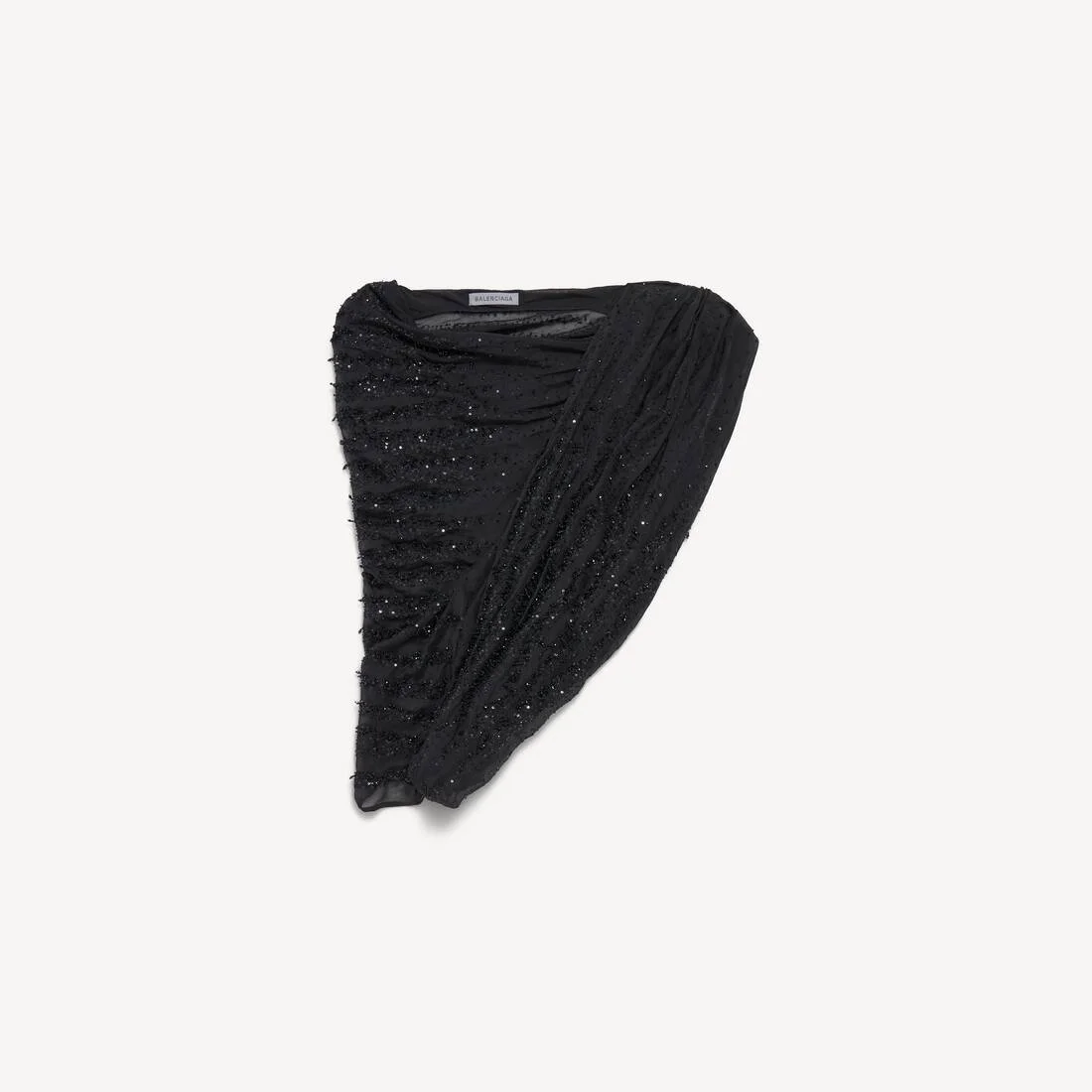 Women's Embroidered One Shoulder Draped Top in Black - 1
