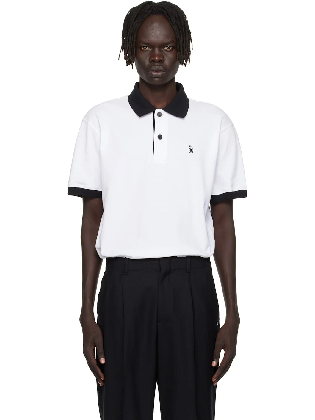White 'EWB' Embroidered Polo - 1