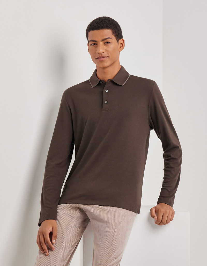 Canali BROWN COTTON AND CASHMERE T-SHIRT WITH CONTRASTING PROFILES outlook