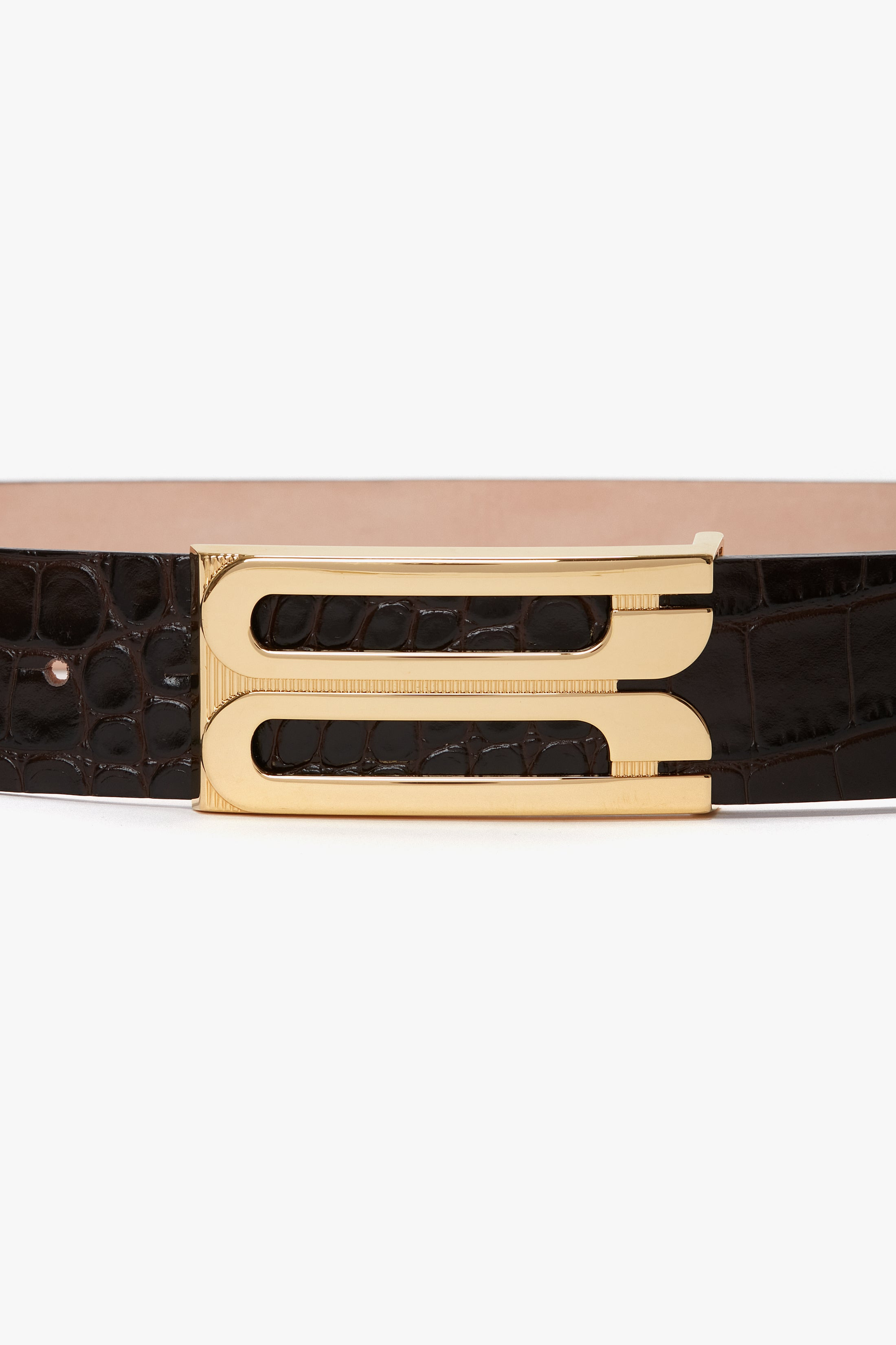 Jumbo Frame Belt In Espresso Croc Embossed Calf Leather - 4