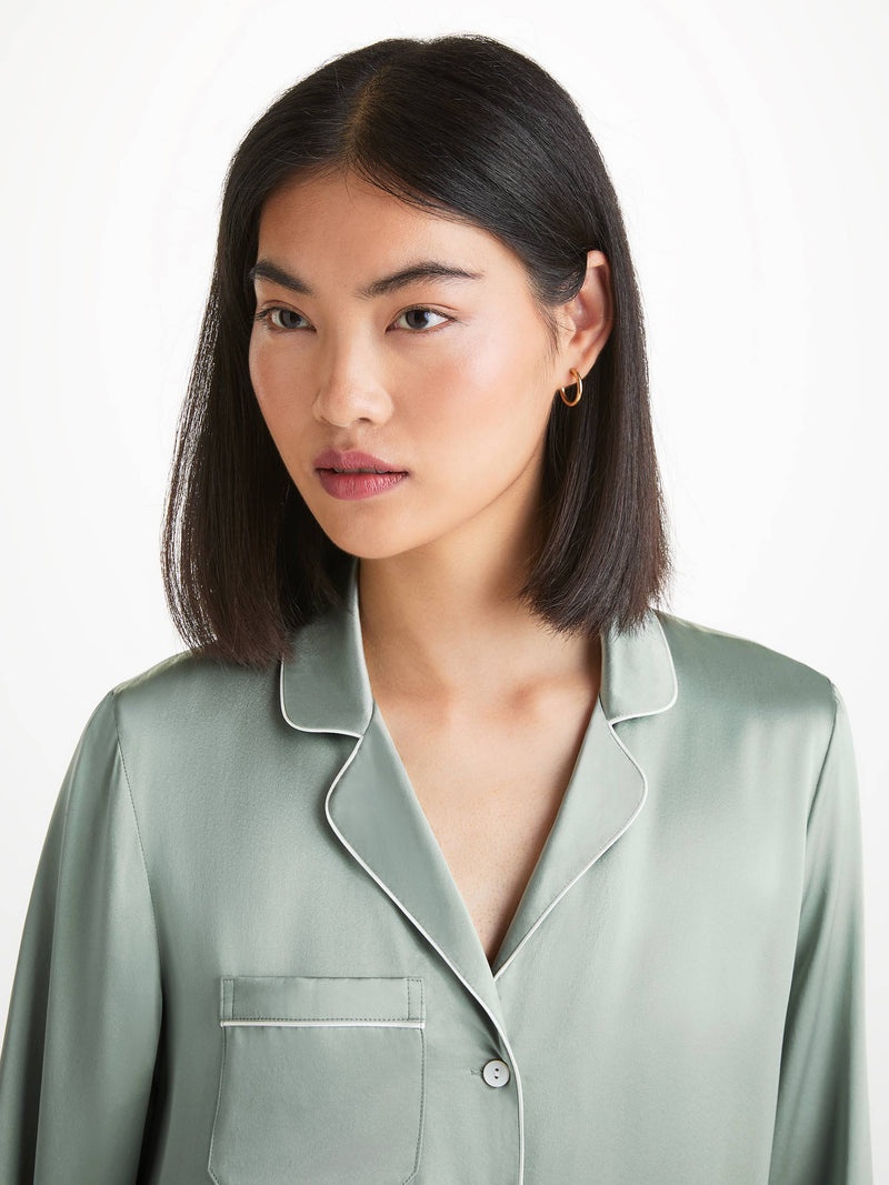 Women's Pajamas Bailey Silk Satin Sage - 5
