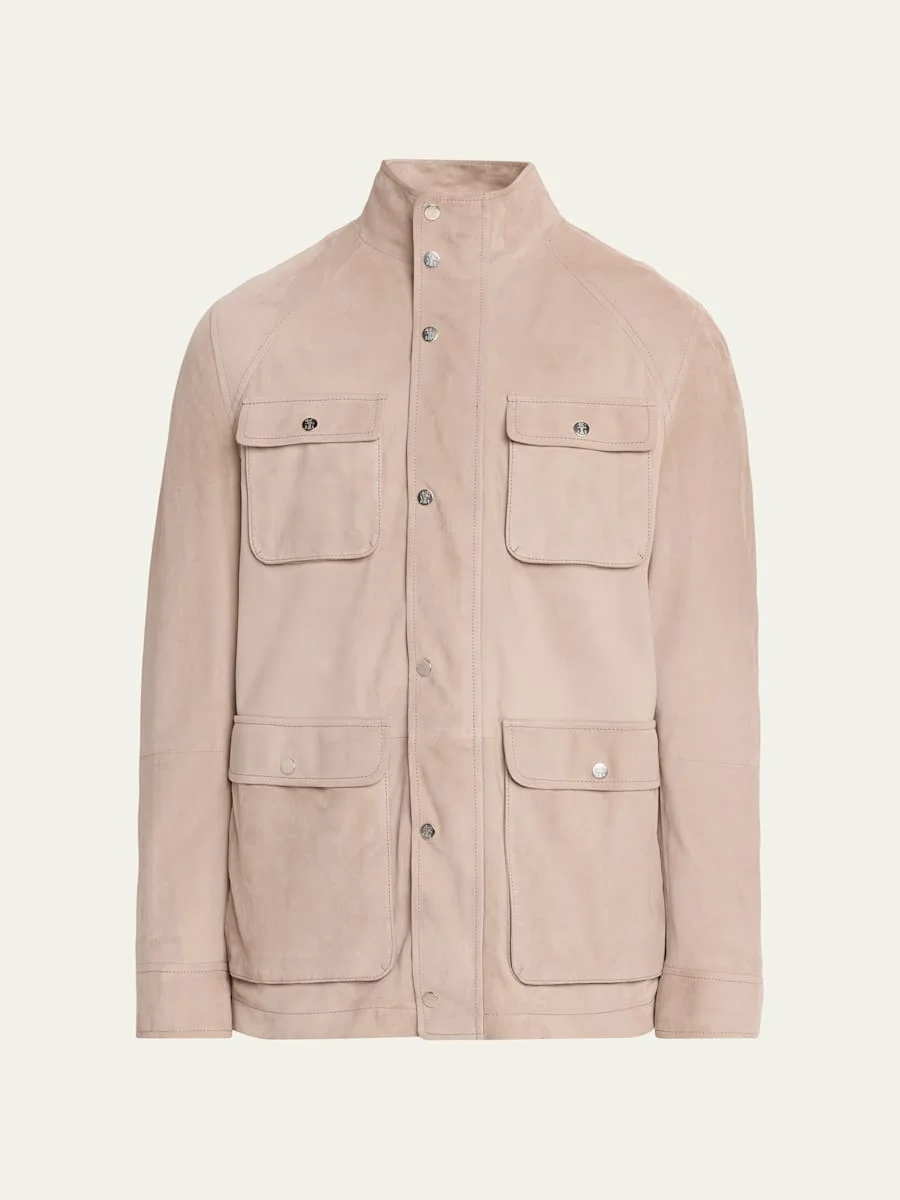Men's Nubuck Leather Four-Pocket Safari Jacket - 1