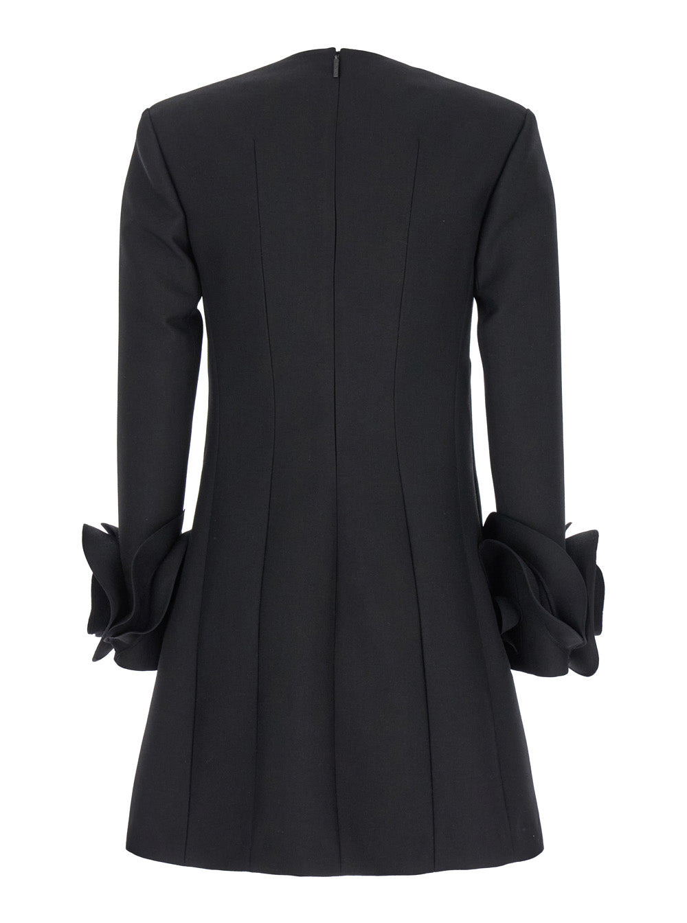 Valentino Women Black Crewneck Short Dress With Floral Detail In Wool Woman - 2
