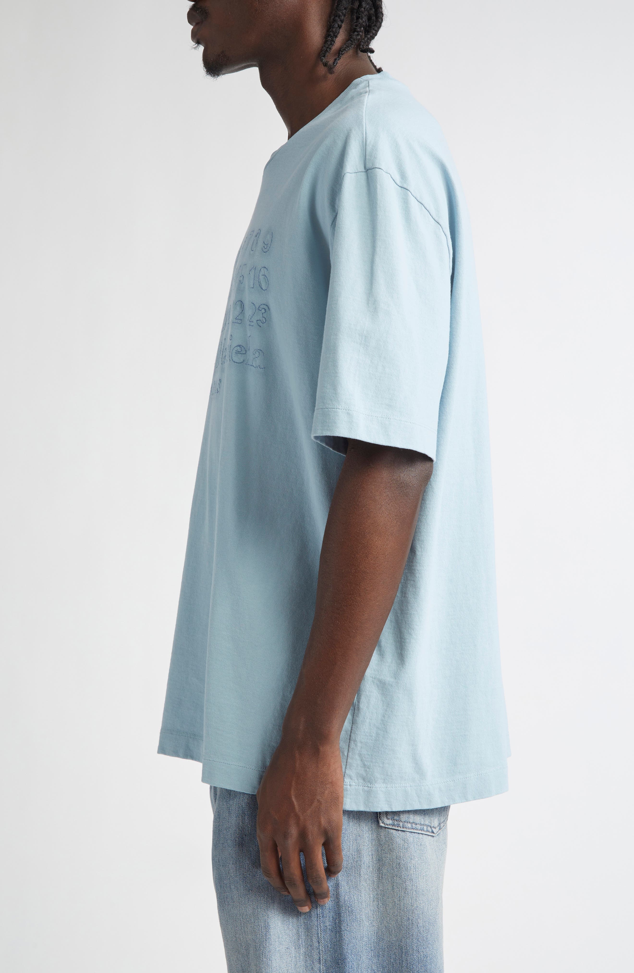 Maison Margiela Embroidered Logo Cotton T-Shirt in Blue at Nordstrom - 4