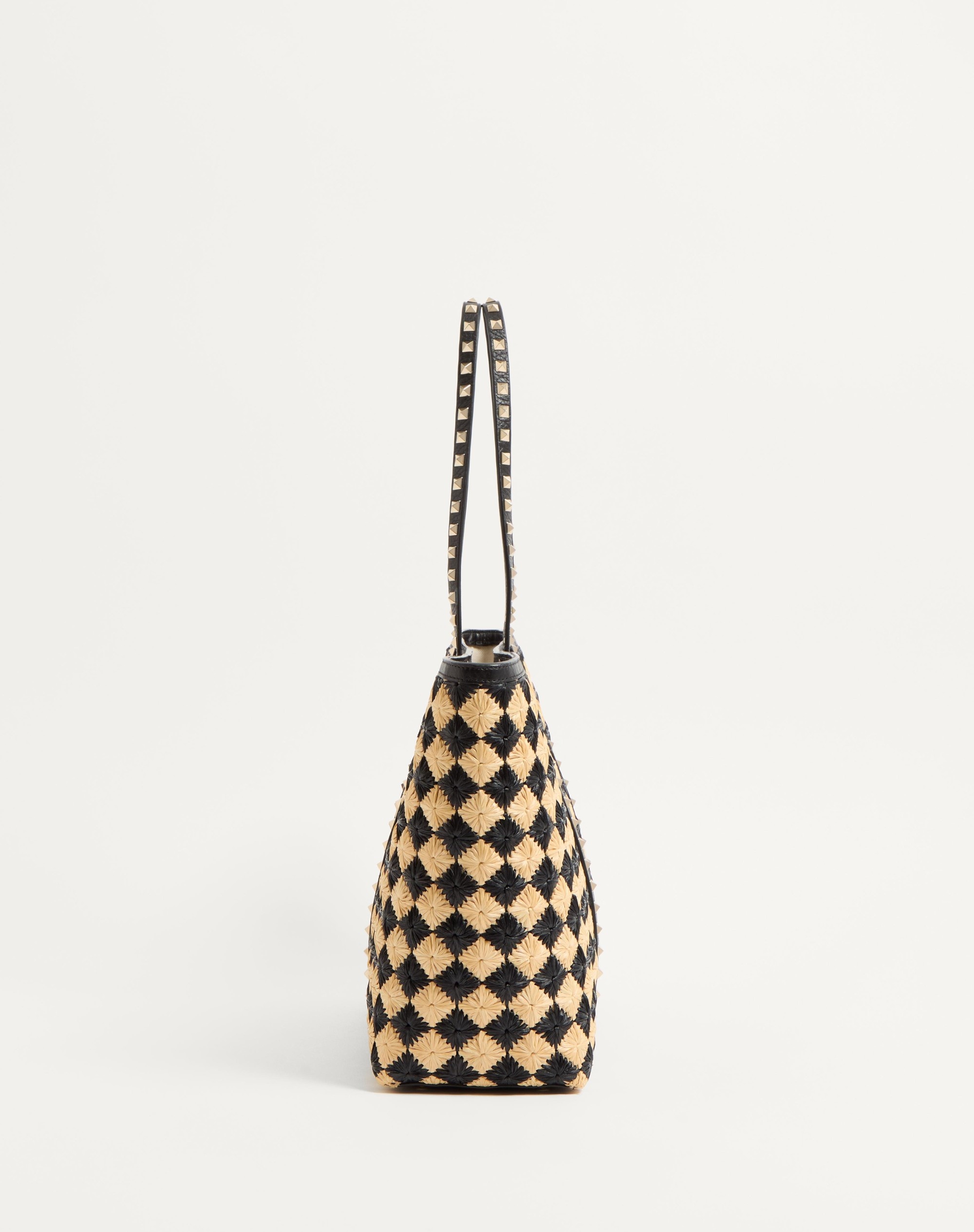 VALENTINO GARAVANI ROCKSTUD EMBROIDERED SHOPPING BAG IN SYNTHETIC RAFFIA - 4
