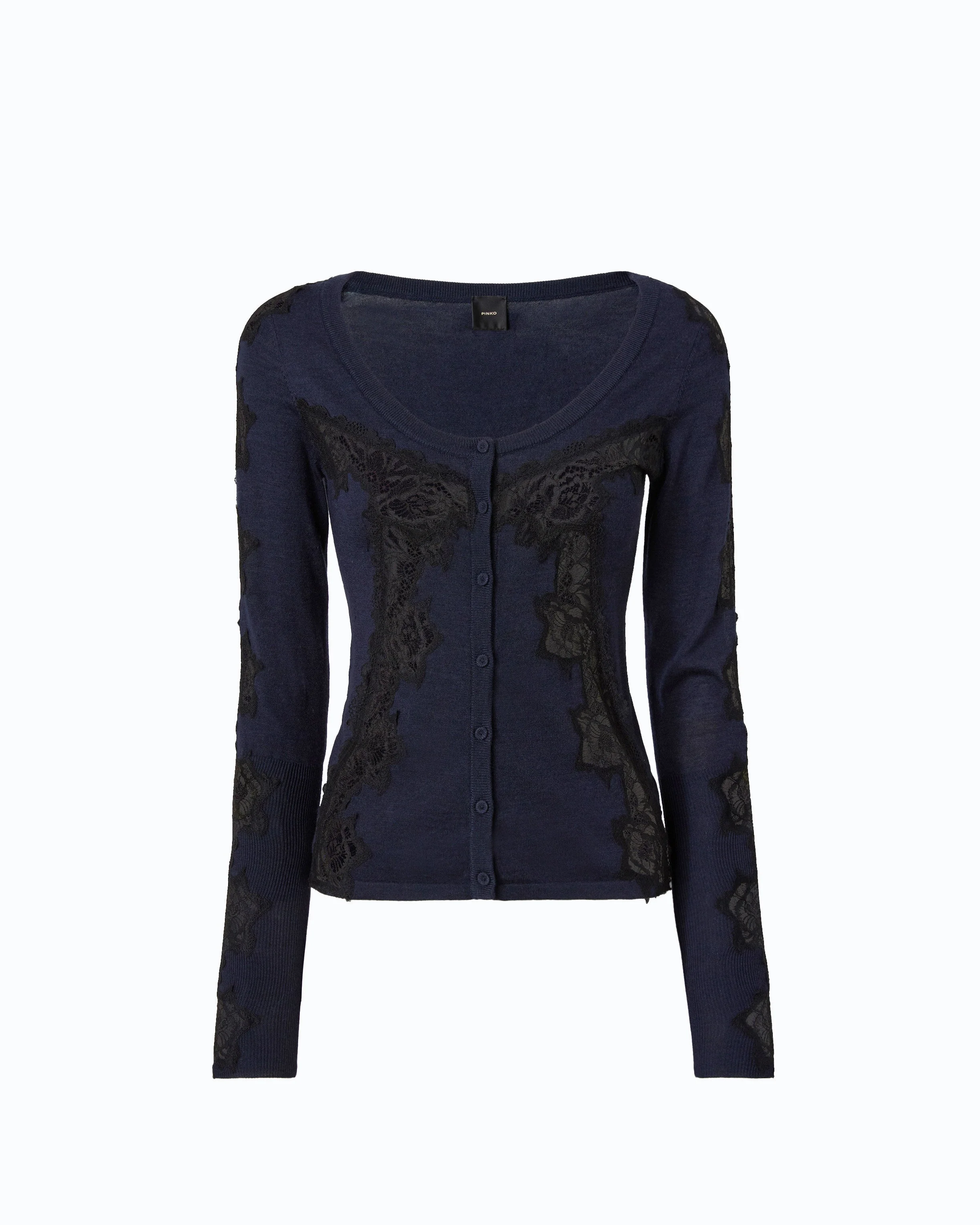WOOL CARDIGAN WITH LACE INSERTS - 1