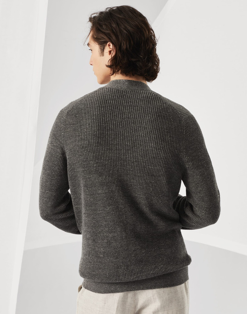 Brunello Cucinelli Linen and cotton half English rib cardigan with metal buttons outlook