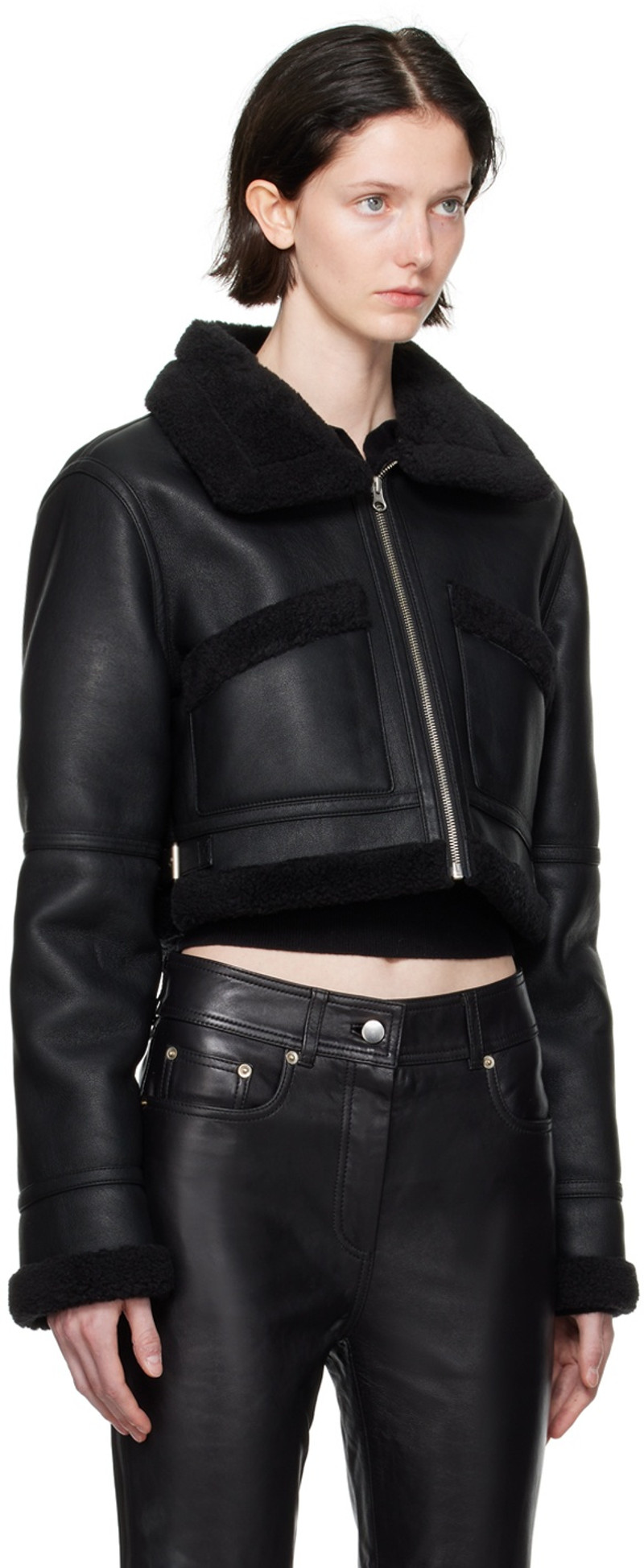 LVIR Black Pin-Buckle Faux-Shearling Jacket outlook