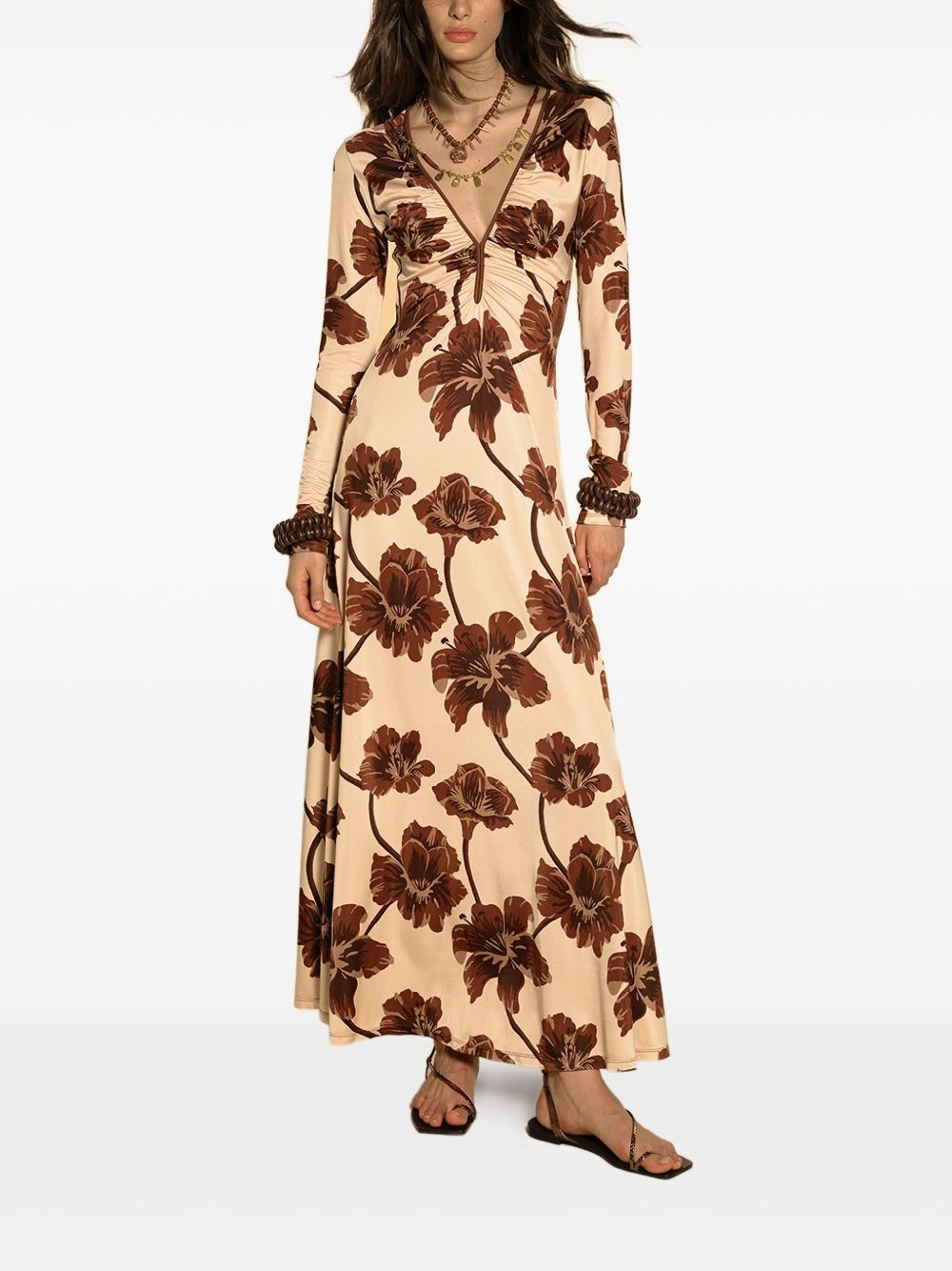 floral-print long-sleeved day dress - 2
